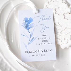 Dusty Blue Flowers Favor Tag Template 2x3 Instant Download Editable DIY Printable Digital Template, Corjl A114