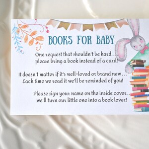 Boy Bunny Book Request Baby Shower Card Insert Template DIGITAL DOWNLOAD, Corjl A120