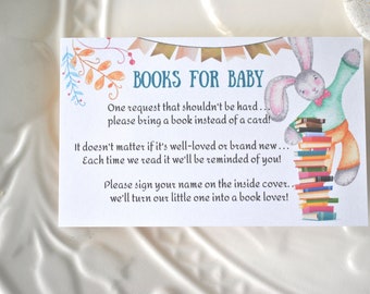 Boy Bunny Book Request Baby Shower Card Insert Template DIGITAL DOWNLOAD, Corjl A120