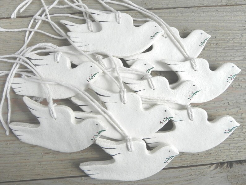 Baptism Decorations Communion or Bridal Shower Dove Personalized Favors Salt Dough Ornament Bild 4