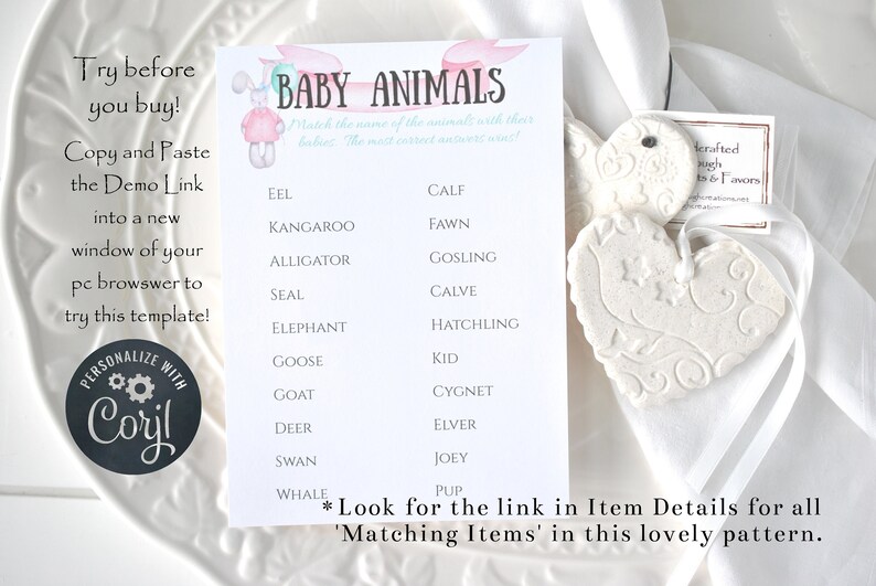 Baby Shower Baby Animals Game Pastel Bunny Card DIGITAL DOWNLOAD, Corjl A120 image 3