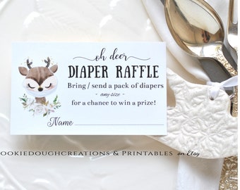 Oh Deer with Mask Baby Shower Diaper Raffle Card Template Instant Download Template Printable Digital Template, Corjl A124