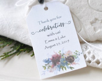 Personalized Wedding Favor Hang Tags Wedding Gift Tags Navy Burgundy Dusty Blue Pink & Cream
