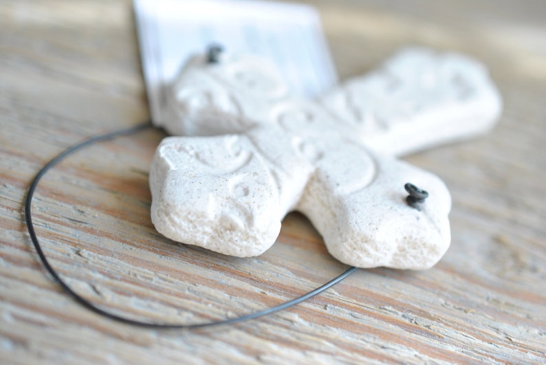 Pearl Shimmer Cross Baptism Favors Imprinted Salt Dough Cross Napkin Ring Ornaments Boy or Girl Baptism image 8