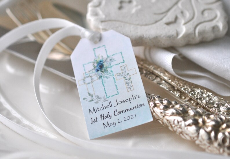 Made for You First Holy Communion Boy Favor Gift Tags Personalized Hang Tags Religious Tag image 4