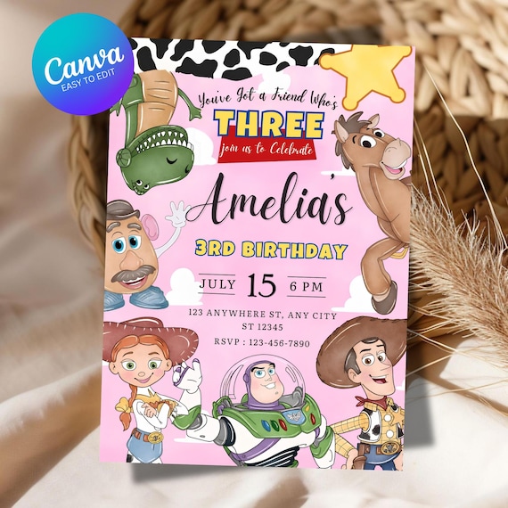 Girl Toy Story Invitation Template, Toy Story Birthday Party, 3rd Digital Invitation, Kids Birthday Party, Woody, You've Got a Friend