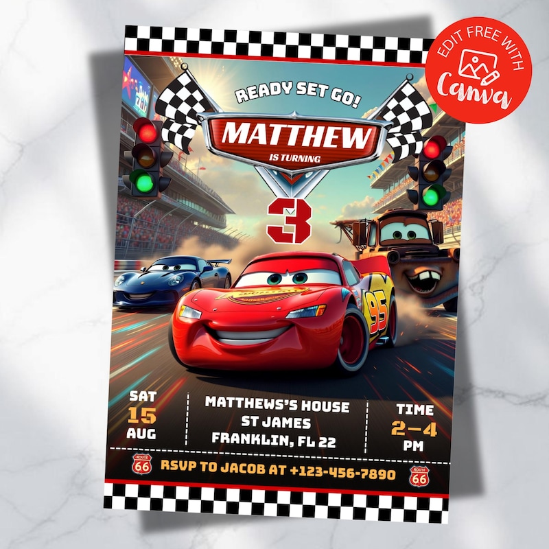 Invitation rayo mcqueen - Etsy México