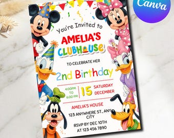 Mickey Mouse Clubhouse Invitation, Editable Birthday Invitation, Mickey Invitation, Boy Girl Invite, Kids Birthday Evite, Canva Template