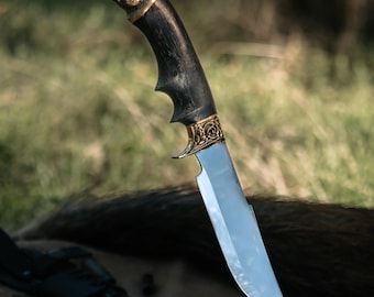 Fixed Blade Knife Handmade, Rustic Outdoor Knife With Ornate Handle, Decorative Field Blade, Gift For Him, Collector Display