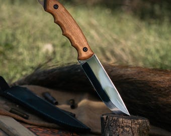 Handcrafted Camping Utility Knife, Walnut Handle Steel Blade, Fishing & Hunting Grill BBQ Tool, Outdoor Cooking Stuff, Riverside Picnic Gift