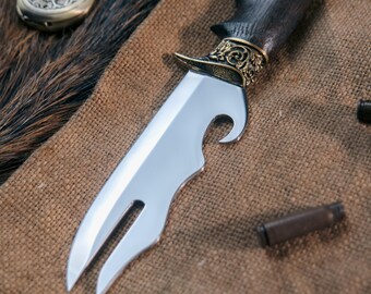 Fixed Blade Hunting Knife, Handmade Outdoor Camping Knife, Decorative Boar Handle Design, Rustic Utility Gift For Collector