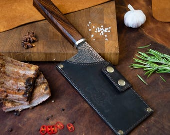 Forged Kitchen Cleaver, Handmade Chef Chopper Knife, Meat and Vegetable Knife, Butcher Cleaver with Wood Handle, Rustic Gift