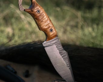 Personalized Hunting Knife, Stone Textured Blade, Full Tang Walnut Handle, Custom Engraved Knife for Men, Outdoor Survival Camping Gear Gift