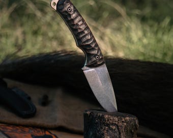 Handmade Utility Knife, Outdoor Fixed Blade Tool, Textured Black Handle Design, Camping Bushcraft Gear, Gift For Him, Bushcraft Gear
