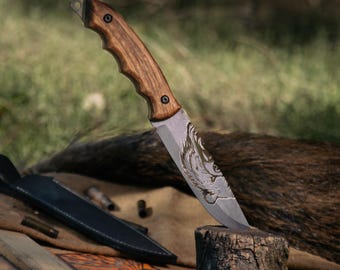 Custom Camping Knife with Engraved Blade and Walnut Handle, Personalized Steel Utility Tool, Outdoor & Camping Cooking, Hiking Gift for Him