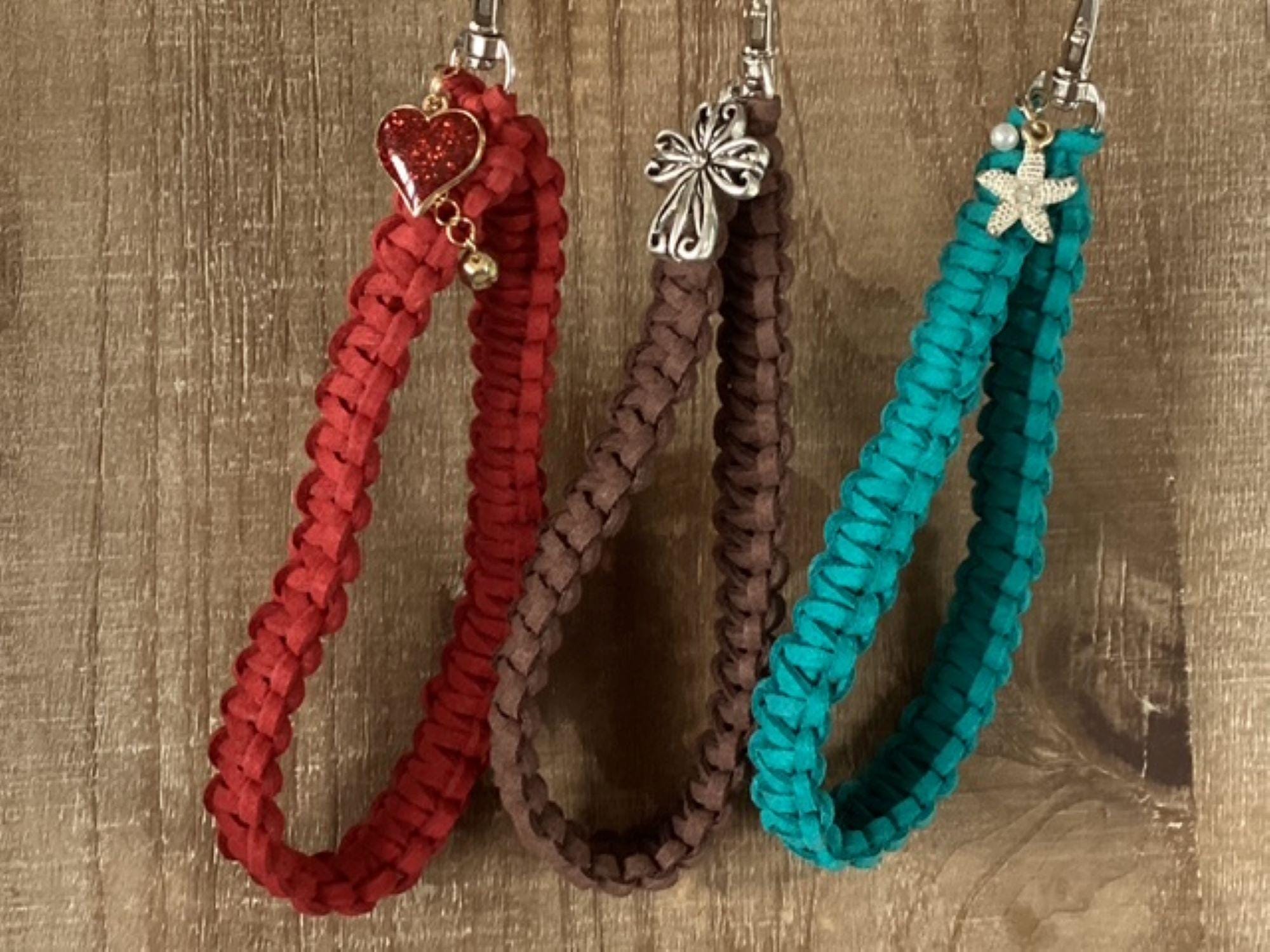 Handmade Macrame Leather Wristlet with Detailed Charm