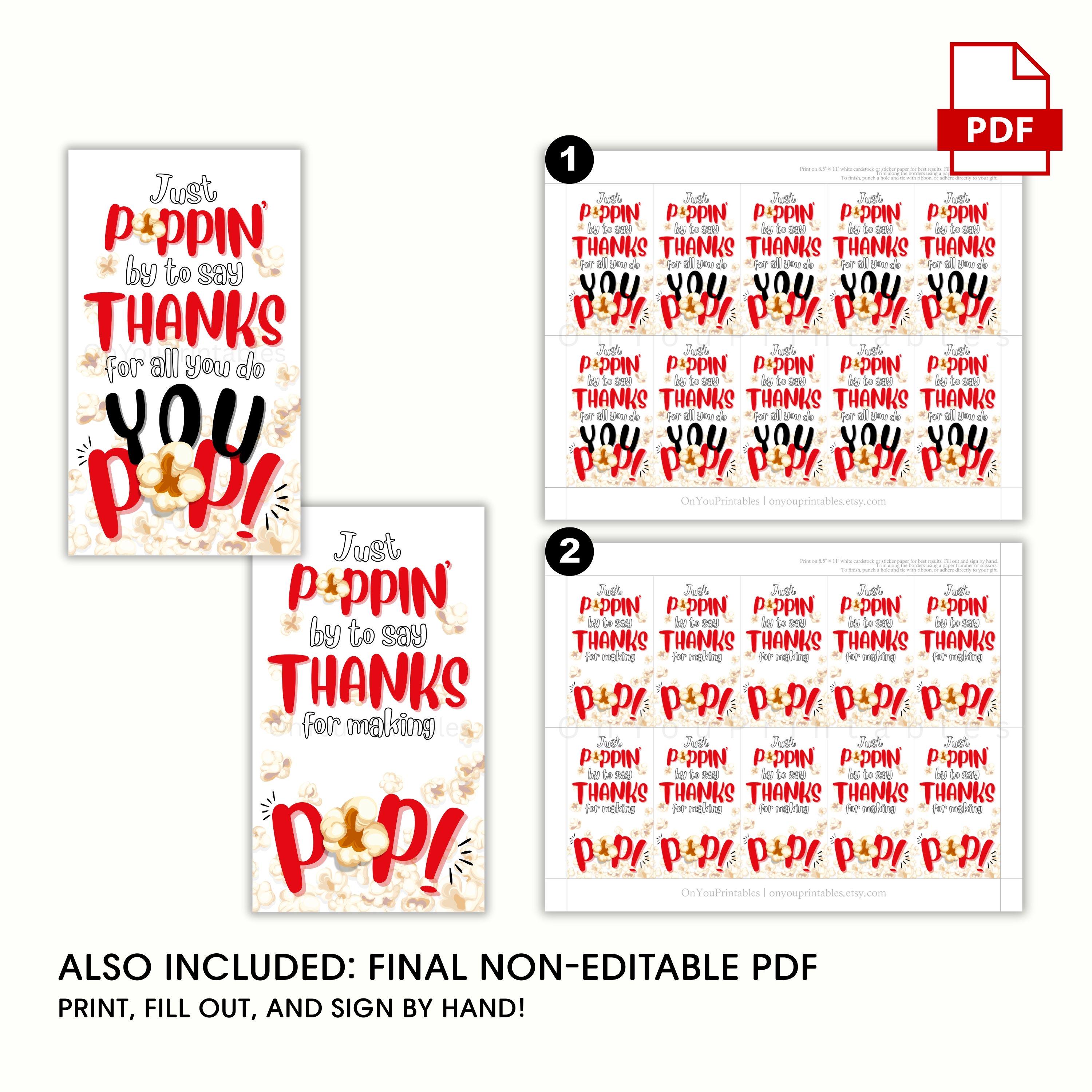 Popcorn Thank You Gift Tag: Teacher & Staff Appreciation (editable ...