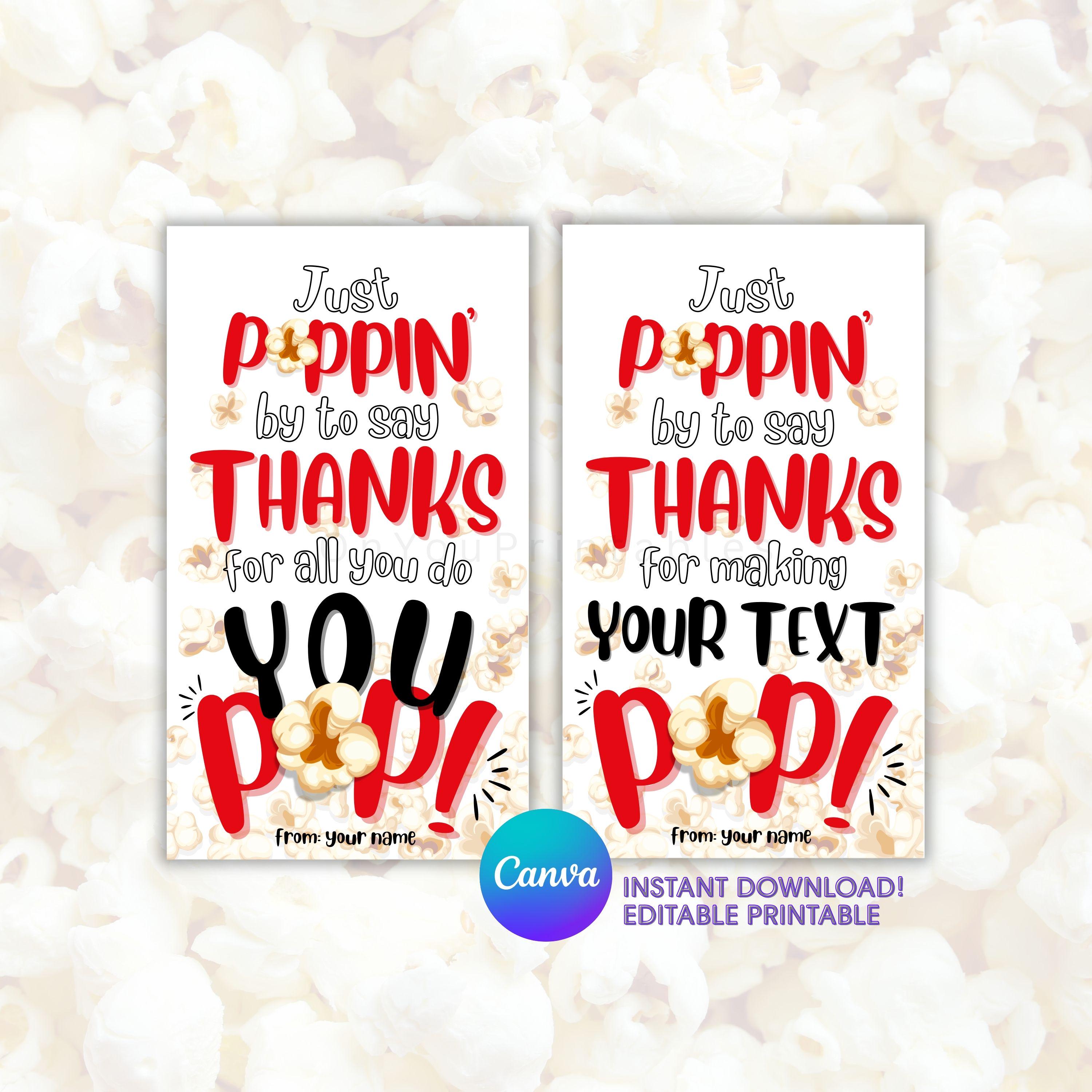Popcorn Thank You Gift Tag: Teacher & Staff Appreciation (editable ...