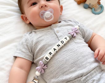 Personalized Bow Dummy Clip: Custom Baby Pacifier Chain