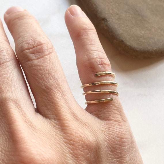 Ring sterling silver 14k gold filled spiral coil stacking hammered