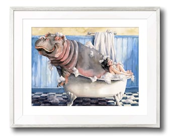 ZT196 Animal Art Poster Zoo Hippo Print Vintage Home Decor