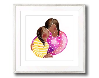 Mother and Daughter. Mother hugging daughter. Nursery art, Children's wall art, Children's Room Decor, Nursery prints, Whimsical wall art