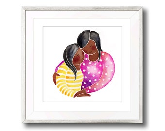 Mother and Daughter. Mother hugging daughter. Family, Children's wall art, Children's Room Decor, Nursery prints, Whimsical wall art