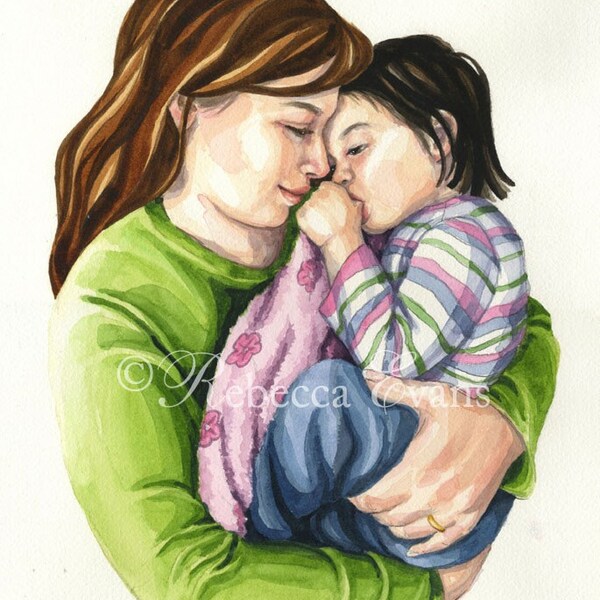 Mother and Child - Art Print of Mother Holding Child 8.5x11