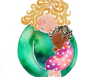 Sweet Baby. Mother holding baby boy or girl. Nursery art, Children's wall art, Children's Room Decor, Nursery prints, Family Theme, Adoption