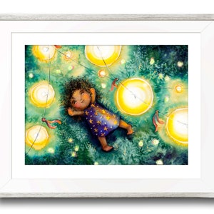 Star Watching with the Fireflies. Nursery art, Children&#39;s wall art, Adventure theme, Children&#39;s picture, Nursery prints, Whimsical wall art