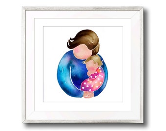 Sweet Baby Girl. Mother holding baby girl. Nursery art, Children's wall art, Children's Room Decor, Nursery prints, Whimsical wall art