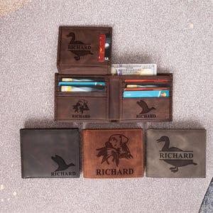 Custom Duck Hunting Leather Wallet, Personalized Bifold Card Holder, Outdoorsmen Gift for Dad, Hunter Money Clip, Fathers Day Gift
