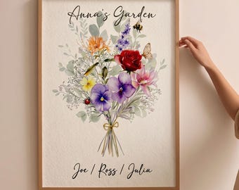 Personalized Wood Flower Wall Sign, Custom Name Plaque for Mom or Mother in Law, Floral Hanging Decor for Her, Mother's Day Gift from Kids