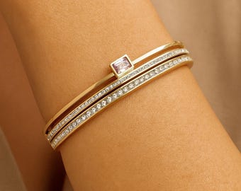 Luxury bangle bracelet for women Gold or silver colored bracelet with precious stones | free packaging / zircons & stone | Christmas gift, women