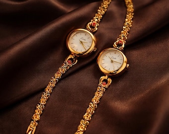 Vintage gold bracelet watch for women | Elegant retro jewelry | Timeless and durable gift watch | Chic boho watch with free gift box