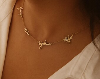 Personalized multiple gold name necklace - free jewelry box - engraved names, jewelry gift for mom, family, birthday, Christmas gift