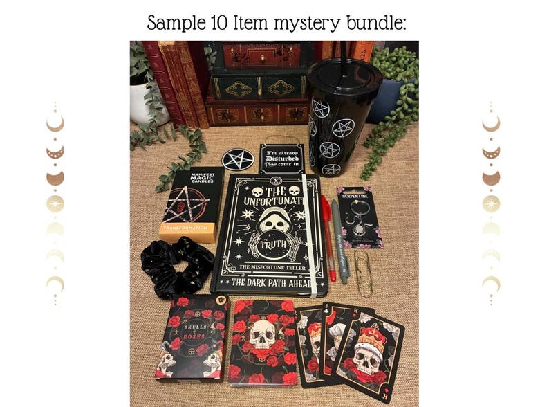 Witchy Book Lover Mystery Bundle: A5-anteckningsbok, brevpapper och lyxig bokpresentförpackning 10 Items