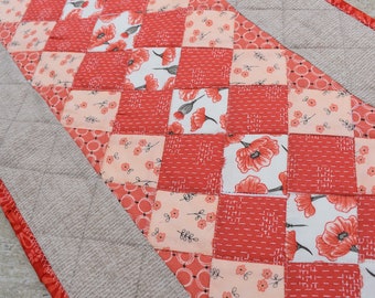 Quilted Table Runner, Spring Time Poppies