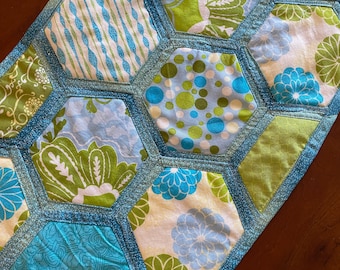 Modern Quilted Table Runner, Beautiful Blues