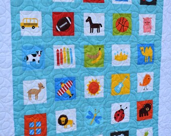 Eye Spy Baby Quilt in Blue