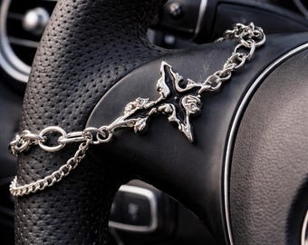 Cross Car Charm, Steering Wheel Chain Decor, Christian Car Accessory, Gift for Him Her, Religious Gift, Car Interior Decor