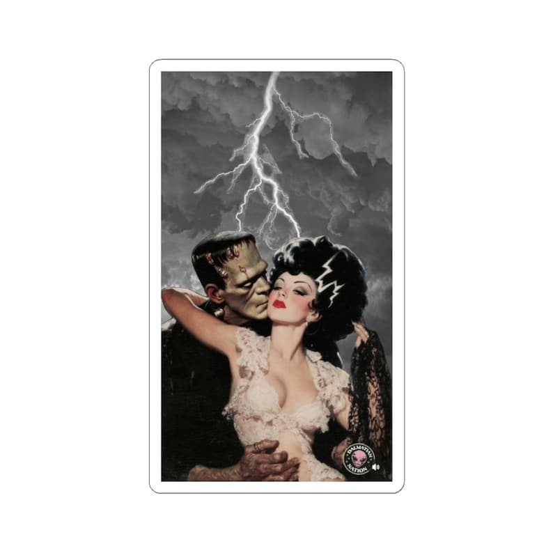 Spooky Romance Kiss-Cut Stickers, Halloween Decor, Gothic Aesthetic, Laptop Decals, Vintage Style, Horror Stickers image 1