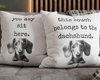 Dachshund Throw Pillow Cover, Funny Weiner Dog Cushion, Dog Lover Gift
