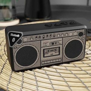 Altavoz Bluetooth, reproductor de música portátil retro, diseño de los 80, altavoz inalámbrico, regalo para amantes de la música, sistema de sonido vintage