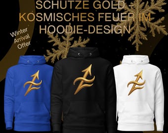 Zodiac Hoodie Sagittarius Gold Symbol Unisex Hoodie Black Streetwear Gift