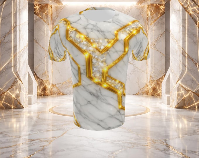 White Gold Marble Men's Shirt Recycled Cyberpunk Luxury Techwear Streetwear Graphic Tee