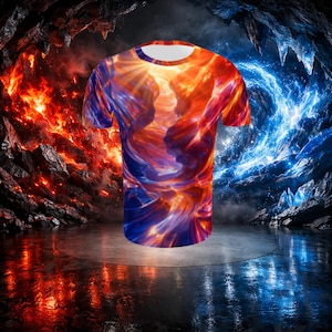 Colorful Abstract Pattern T-Shirt – Blue Red Streetwear Graphic Tee – Modern Artistic Fashion