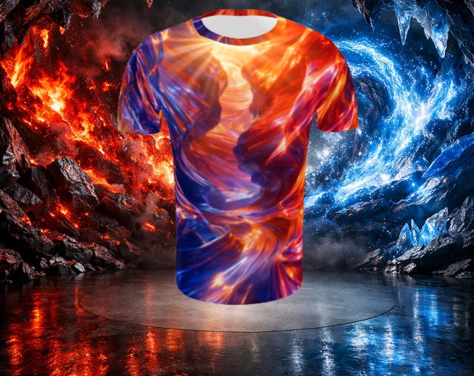 Vibrant Blue Red Men's Shirt Recycled Polyester Cyberpunk Techwear Streetwear Graphic Tee