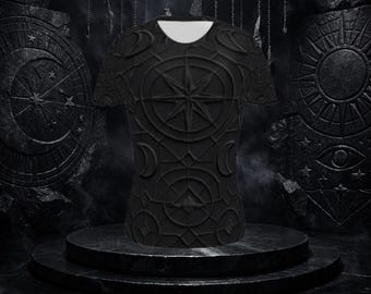 Black Charcoal Recycled Polyester Women Sports T-Shirt Allover Print Cyberpunk Techwear Fitness Yoga Gym Top Short Sleeve Graphic Pattern