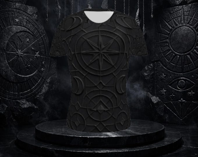 Black Charcoal Recycled Polyester Women Sports T-Shirt Allover Print Cyberpunk Techwear Fitness Yoga Gym Top Short Sleeve Graphic Pattern